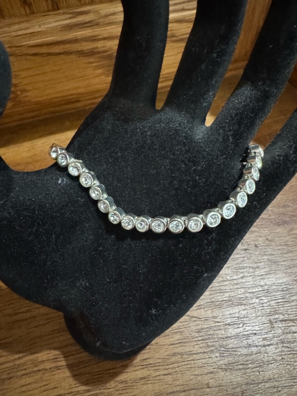 Crystal Bezel Set Silver Tone Tennis Bracelet